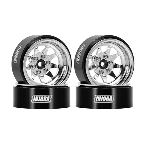 INJORA -4.05mm Offset Stamped Steel 1.3" Wheels for 1/24 1/18 RC (Silver) - color: Silver