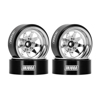 INJORA -4.05mm Offset Stamped Steel 1.3" Wheels for 1/24 1/18 RC (Silver) - color: Silver