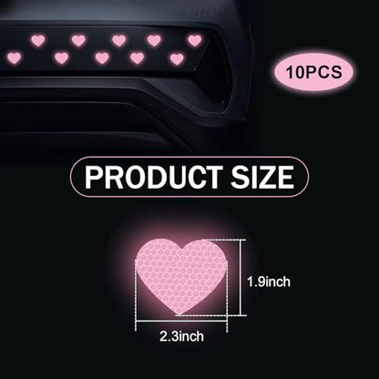 10 PCS Car Heart Vinyl Decals, Personalized Reflective Heart Decorative Sticker, Scratch Covering Self-Adhesive Waterproof Sticker, for Most Cars Trucks (Pink)