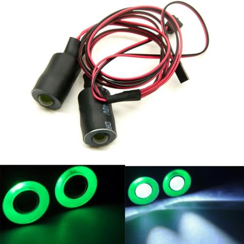 MOHERO 2 LEDs Angel Eyes & Demon Eyes LED Light Headlights for 1/10 RC Model Crawler Cars Headlamps (Green+White, 17mm) - color: Green+White, size: 17mm