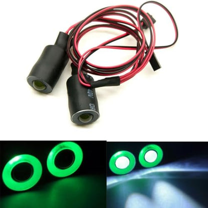 MOHERO 2 LEDs Angel Eyes & Demon Eyes LED Light Headlights for 1/10 RC Model Crawler Cars Headlamps (Green+White, 17mm) - color: Green+White, size: 17mm