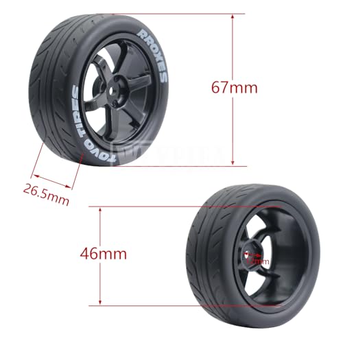1/10 RC On-Road Tires 4PCS 5 Spoke 12mm Hex RC Wheels and Tires Compatible for 1/10 On-Road Touring Car Traxxas Tamiya tt01 tt02 HSP HPI Kyosho - color: Black