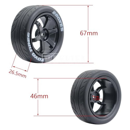 1/10 RC On-Road Tires 4PCS 5 Spoke 12mm Hex RC Wheels and Tires Compatible for 1/10 On-Road Touring Car Traxxas Tamiya tt01 tt02 HSP HPI Kyosho - color: Black