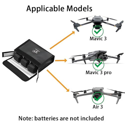 Lipo Battery Safety Bag - Flame Retardant & Explosion Proof Battery Storage Protective Case for DJI Air 3/3s/Mavic 3/3 Classic/3 Cine (3 Batteries)