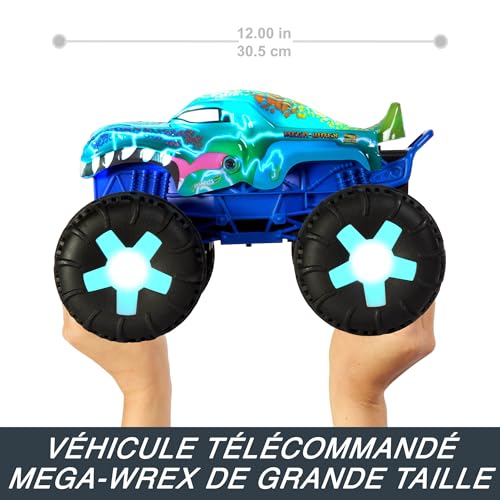 Hot Wheels Monster Trucks 1:15 Scale Mega-Wrex Alive Battery-Powered RC Vehicle with Lights & Sounds - color: Blue