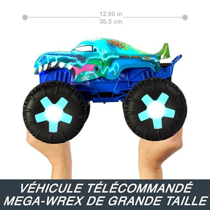 Hot Wheels Monster Trucks 1:15 Scale Mega-Wrex Alive Battery-Powered RC Vehicle with Lights & Sounds - color: Blue