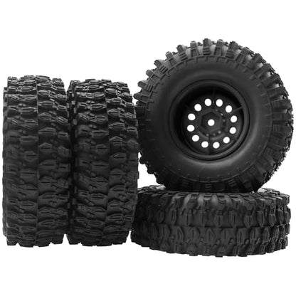 RC 1/10 1.9" Rubber Tires OD 108mm & 12mm Hex Hub Wheel Rims Compatible with Axial SCX10 90046 AXI03007 Traxxas TRX4 Tamiya CC01 D90 TF2 HSP 1/10 RC Crawler Car (Black) - color: Black