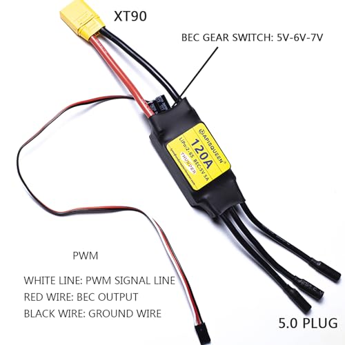 120A ESC 2-6S LiPo Brushless Electronic Speed Controller | With BEC XT90 & 5.0mm Plug for RC Airplane Drone Model - size: 120A