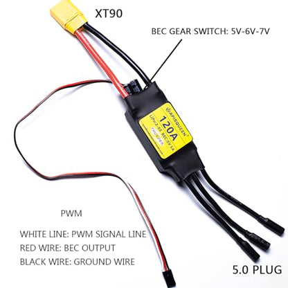 120A ESC 2-6S LiPo Brushless Electronic Speed Controller | With BEC XT90 & 5.0mm Plug for RC Airplane Drone Model - size: 120A