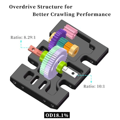 MEUS RACING V2 LCG Transmission Overdrive Gearbox for Axial SCX10 1/10 RC Crawler Upgrades (Black) - color: Black