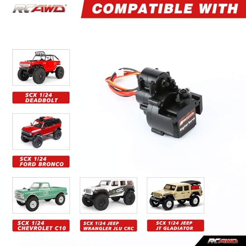 RCAWD SCX24 Motor Transmission 72T 130 Motor 2 Speed Transmission with Gearbox Mount High Torque Motor for Axial SCX24 Wrangler Bronco Gladiator Deadbolt Dodge Power Wagon C10 Upgrade Parts (Black)