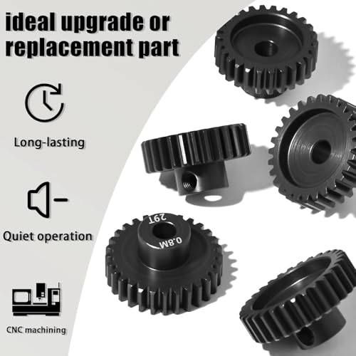 5Pcs 0.8M Hardened Steel Pinion Gear Set 5mm Shaft 26T 27T 28T 29T 30T Motor Pinion Gear with M4 Screw and Hex Key, for Arrma HPI Kyosho Losi Axial Traxxas Tamiya 1/10 RC Car and 540/550 Motors - size: 0.8M-5mm-26-30T