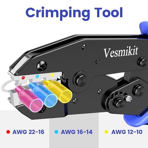 Wire Stripper and Crimping Tool,AWG 24-10 Automatic Stripper Tool with AWG 22-10 Ratchet Wire Crimper For Heat Shrink Connectors and Insulated Terminals, 3 in 1 Stripping/Cutting/Crimping