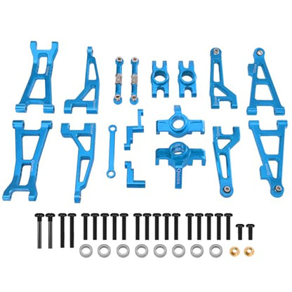 8pcs Aluminum Spare Part Set Front/Rear Suspension Arms, Steering Knuckles, Rear Hubs, Steering Linkage Metal Upgrade Kit for MJX Hyper GO RC Car 16207 M162 M163 H16P (Blue) - color: Blue