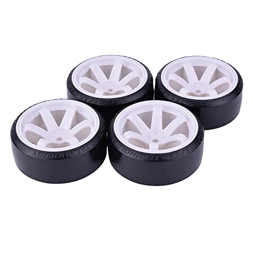 4Pcs 63mm RC Drift Car Tires Hard Tyres Plastic Wheel Rims for 1/10 On-Road Drifting Car for HSP Tamiya HPI Kyosho Spare Parts (White) - color: White
