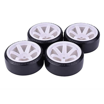 4Pcs 63mm RC Drift Car Tires Hard Tyres Plastic Wheel Rims for 1/10 On-Road Drifting Car for HSP Tamiya HPI Kyosho Spare Parts (White) - color: White