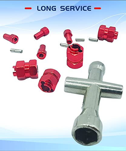 Aluminum 7mm Extended Hex Wheel Hubs for 1/24 SCX24 RC Crawler | Red 9.5mm Offset Extension 4Pcs Hex Drive Adapter CNC Machined High Strength Easy To Install - size: Red