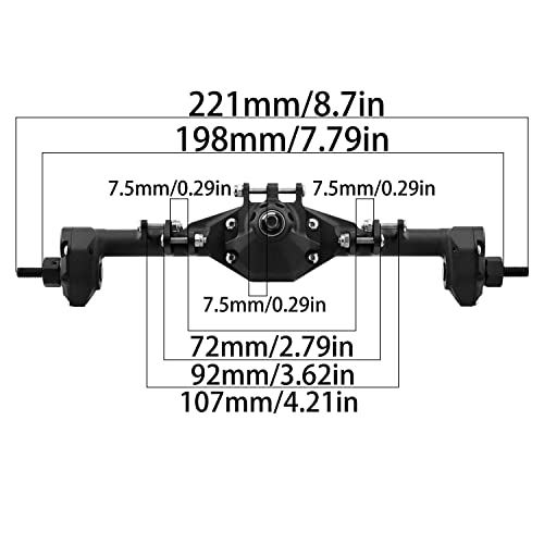 HyBDX CNC Aluminum Alloy Anodized Front and Rear Portal Axle Upgrade for 1/10 RC Rock Crawlers, Compatible with SCX10 II… (Black)