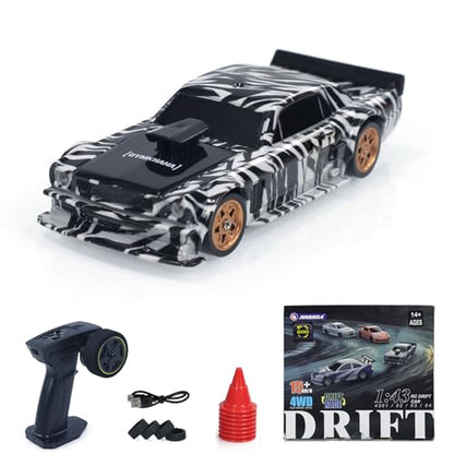 TOUCAN RC HOBBY 1:43 Ready to Run Race Car Gyro Drift Car 4WD Traffic Cones Mini Toy for Men(White Black) - color: White Black