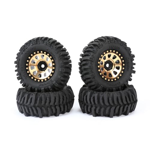 RCAWD 1.0" 7mm Hex Brass Weights Wheels Tires Set, Beadlock RC Crawler Wheels for 1/24 1/18 TRX4M SCX24 FCX24 FCX18 AX24 HobbyPlus CR18P FMS Upgrades Parts 63g*4pcs,55 * 22mm