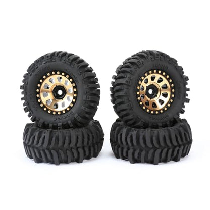 RCAWD 1.0" 7mm Hex Brass Weights Wheels Tires Set, Beadlock RC Crawler Wheels for 1/24 1/18 TRX4M SCX24 FCX24 FCX18 AX24 HobbyPlus CR18P FMS Upgrades Parts 63g*4pcs,55 * 22mm