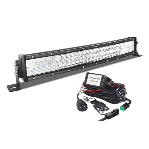 Willpower 22 inch Curved LED Light Bar with Remote Controller Wiring Harness,270W Triple Row Spot Flood Combo Beam,Strobe Flash Work Light Driving Lights,Waterproof Remote Controller On/Off Switch - size: 22 inch+ Remote wiring kit