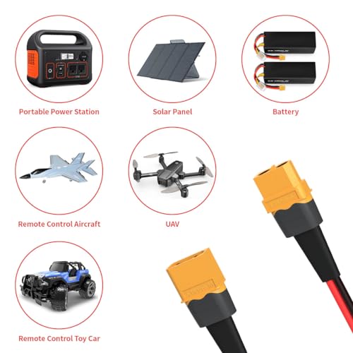ELFCULB 12AWG 100FT XT60 Extension Cable 2 6 10 20 35 50 75 100FT XT60 Female to Male Connector for RC Battery Portable Power Station Solar Panel(100FT) | XT60 connector cable with stranded tinned copper wire for battery charging, power distribution, and