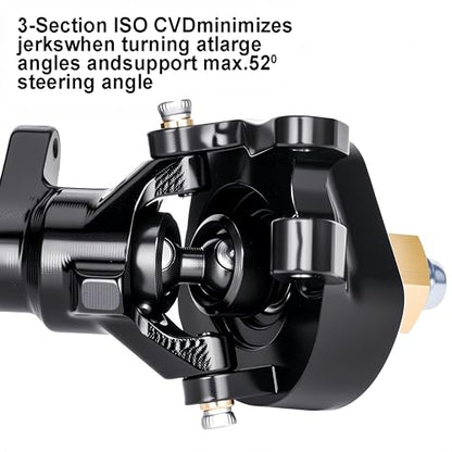 AMK SCX24 Axles +8mm Wide CNC Aluminum Front & Rear Axle Set with Brass Steering Knuckles, 3-Section CVD Drive Shafts (52° Max Steering Angle) for Axial SCX24 1/24 RC Crawler Upgrade Parts