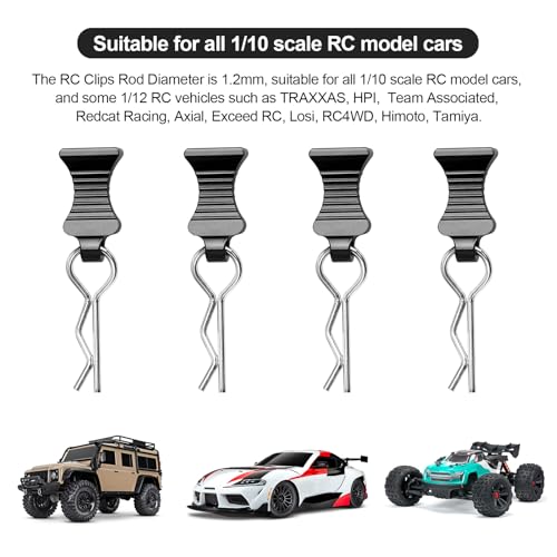RC Car Body Clips with Pull Tab for 1/10 1/12 Scale Traxxas Axial Redcat Losi Tamiya HPI HSP RC Truck Crawler Buggy On Road Touring Racing, Set of 4 (Black) - color: Black