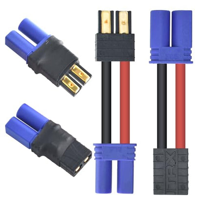 Pinkind 2 Pair RC LiPo Battery Connector Adapter Compatible with TRX/Traxxas Lipo Battery Plug to EC5 Male Female Connectors ESC Charger