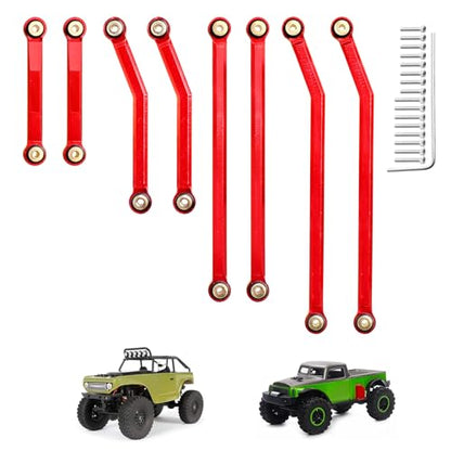 Hobbypark High Clearance Links Set Aluminum Upgrades Linkage for Axial SCX24 Deadbolt AXI90081 B17 Upgrades 1/24 RC Crawler Car (Red) - color: Red