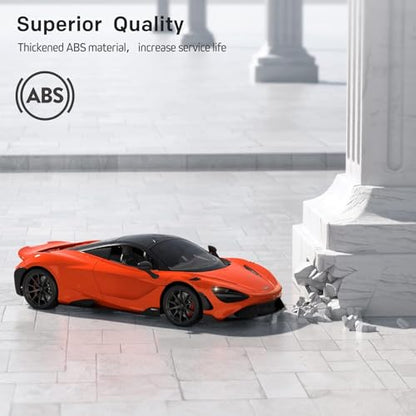MIEBELY 1:12 Licensed McLaren 765LT RC Car 2.4G LED Toy for Kids Adults | Official license; dual 900mAh lithium; 40min playtime; 2.4G 200ft control; steering trim; left/right remote; LED lights - color: Orange