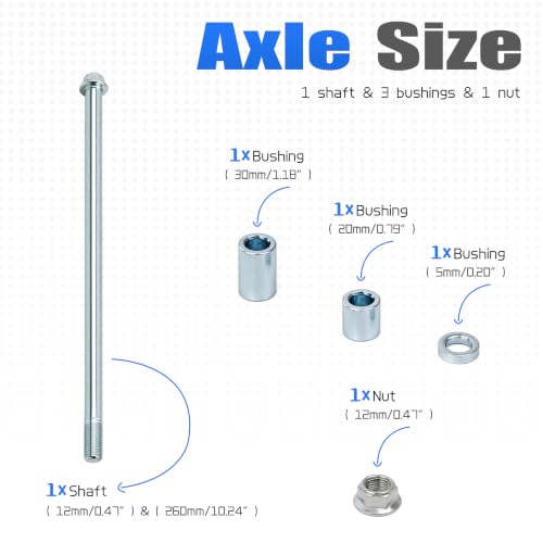 Mokuo 12mm 260mm Front Rear Axle with Bushing 5mm 20mm 30mm Fit for Pit Dirt Bike Moped Scooter QUAD ATV Mini Bike Parts - size: 12-260