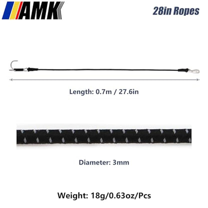AMK 4Pcs 28in 1/10 Scale Elastic RC Crawler Tow Ropes with Hook Kinetic Winch Straps for Axial SCX10 Accessries TRX6 TRX4 Upgrades Gen7 Gen8 Tamiya D90 TF3 RC Car Boat (Black) - color: Black