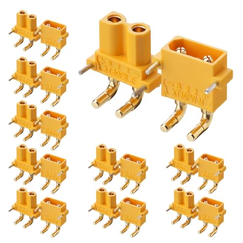 ELFCULB 10 Pairs Amass XT30PW Connectors,XT30 Male Female Connectors for Mini-UAV Robot (Yellow) - color: 10 Pairs XT30PW