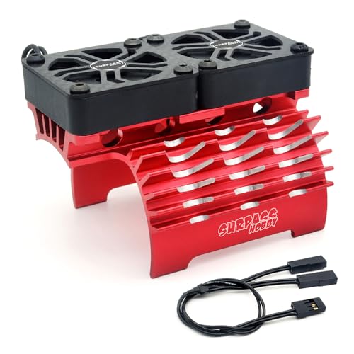 RC Cooling Fans 16000RPM,40mm Dual Car Motor Cooling Fans with Metal Heatsink for 1/5 1/6 Scale RC Car Truck Diameter 55-58mm Motor (Red) - style: Red