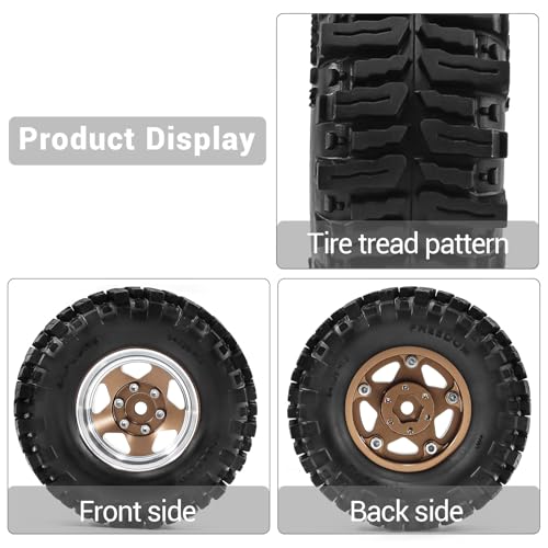 1.3" Beadlock Wheels and Tires 64mm (2.52in) for SCX24 TRX4M 1/18 1/24 RC Crawlers – Aluminum Rims, Soft Rubber Tires with Foam Inserts, Easy-Install Upgrade Parts (Bronze 205) - color: Bronze 205