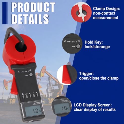 Podoy ETCR2100A+ Ground Resistance Meter Earth Tester Clamp Digital 200Ω | Non-Contact Clamp-On Design Tests Ground Loops Without Disconnecting Ground Wires; Φ32 mm Jaw, 0.001Ω Resolution; No Battery