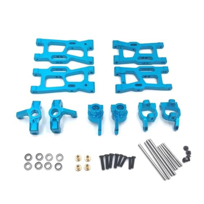 For Wltoys 144001 144010 124007 124008 124016 124017 124018 124019 Metal Suspension Arms Steering Cup Hub Carriers Set Upgrade Parts Rc Car Swing Arm(Blue) - color: Blue