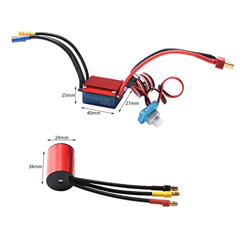 HUIOP RC car Motor, S2435 4800KV Brushless Motor 4P Sensorless 25A Brushless ESC Electric Speed Controller Programming Card for 1/16 1/18 RC Car Truck