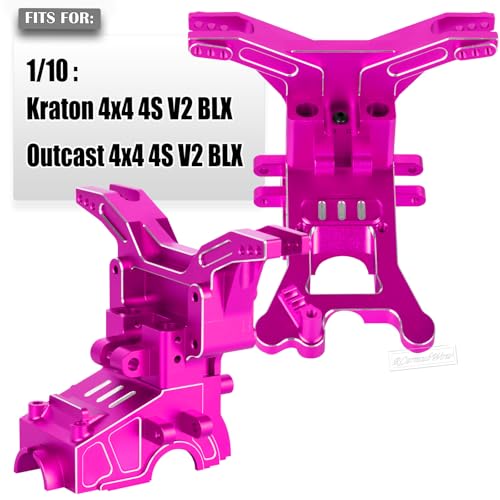 RC Transmission Case Upgrades Part for 1/10 Kraton 4x4 4S V2 BLX,Outcast 4x4 4S V2 BLX,Alloy Aluminium Front Rear Transmission Case Gearbox Case,Pink - color: Pink-front&rear