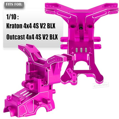 RC Transmission Case Upgrades Part for 1/10 Kraton 4x4 4S V2 BLX,Outcast 4x4 4S V2 BLX,Alloy Aluminium Front Rear Transmission Case Gearbox Case,Pink - color: Pink-front&rear