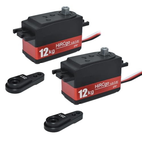 2Pcs 12KG Low Profile Digital RC Servo Full Metal Gears High Torque High Speed HV Steering Servo 7.4V +25T Aluminum Servo Arm for 1/10 1/12 RC Drift Cars Robotic Arms - style: 2Pcs 12kg low profile servo