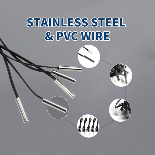10K Temperature Sensor Probe 6pcs 1 Meter Waterproof Temp Sensor Probe Stainless Steel 3950 NTC Temp Sensor Probe Digital Temperature Transmitter Extension Cable
