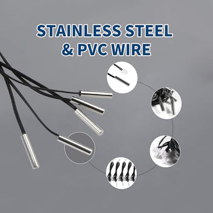 10K Temperature Sensor Probe 6pcs 1 Meter Waterproof Temp Sensor Probe Stainless Steel 3950 NTC Temp Sensor Probe Digital Temperature Transmitter Extension Cable