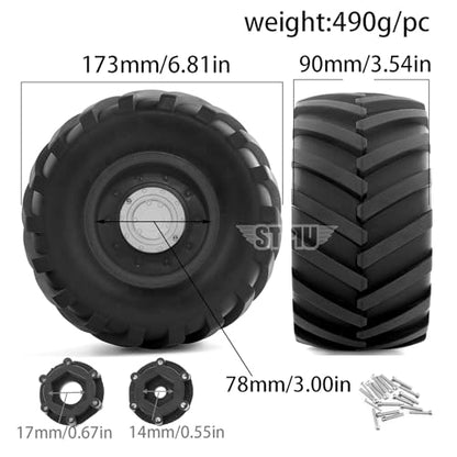 RC Monster Truck Tires and 17mm&14mm Hex Wheels Rims Rubber Buggy Tyres for 1/8&1/7 Scale Off Road Truck Car Kaiju Tmaxx E-Revo 3.3 Arrma Kraton 6S Typhon 3S HPI Redcat Traxxas Maxx (Black) - color: Black