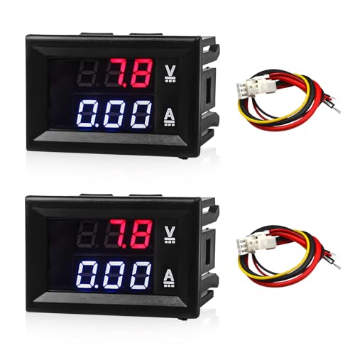 2 PCS 0.28" Digital Voltmeter Ammeter, DC 0-100V 10A Amp Volt Meter Gauge with Connect Wires, Mini Dual LED Display Panel Current Voltage Monitor Tester for EV Cars Boats