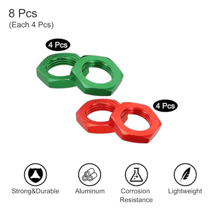 MECCANIXITY Aluminum 17mm RC Wheel Nut Thread M12x1.0mm Hex Wheel Nuts RC Wheel Nut for 1/8 RC Model Car Trucks Off Road Car Upgraded Parts Pack of 8(Red & Green) - color: Red & Green