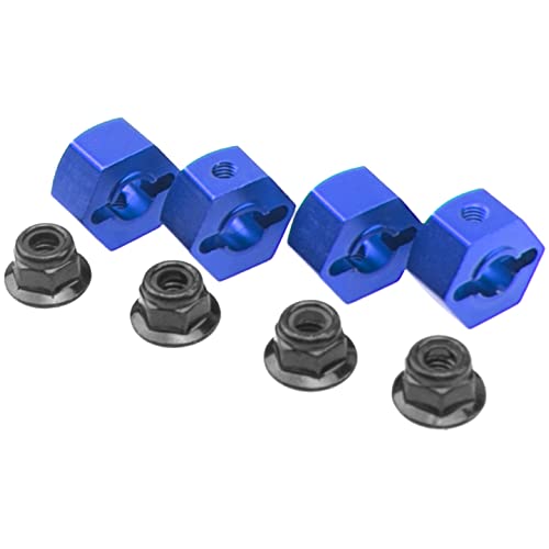 Metal 12mm Hex Wheel Hubs 7mm Thick Drive Adapters with Flanged Lock Nuts Compatible with Traxxas 1/10 4WD Rustler Slash Stampede RC Car，Replace Part 1654 (Blue) - color: Blue