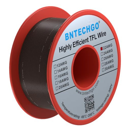 BNTECHGO 22AWG FEP Teflon Coated Wire Brown 50ft Tin-Plated Copper | 22 Gauge Strands Wire High-Temp FEP Insulation, -65°C to 200°C Rated, Aerospace Wiring, Medical Wiring, Scientific Equipment - size: 50ft Brown